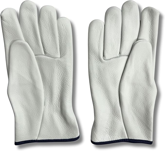 Leather Work Gloves, Light Beige Cow Grain, Straight Thumb Design with Tape Binding (GB-213.14 ST)