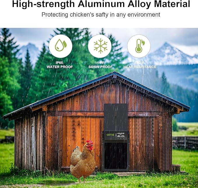 Automatic Chicken Coop Door,Chicken Coop Door with LCD Display,Multi-Modes for Chicken Door,Run Chicken Automatic Door with Anti-Pinch Feature,Solar Chicken Coop with Timer & Light Sensor