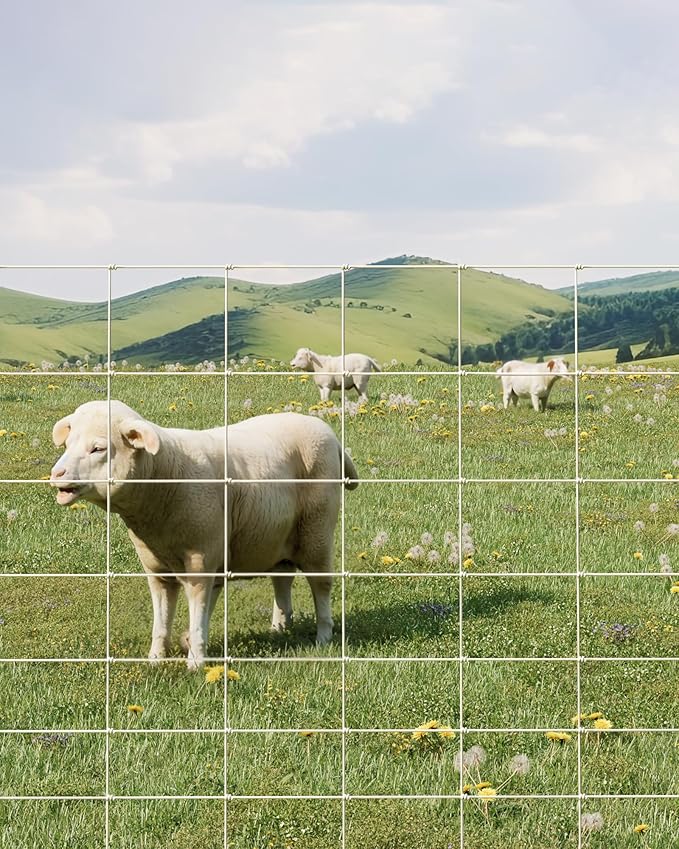9GA Cattle Farm Fence, 4 ft x 164 ft Galvanized Goat Deer Fence, Heavy Zinc Coating Hog Wire Fencing for Farm Livestock Animals Protection (4 ft x 164 ft)