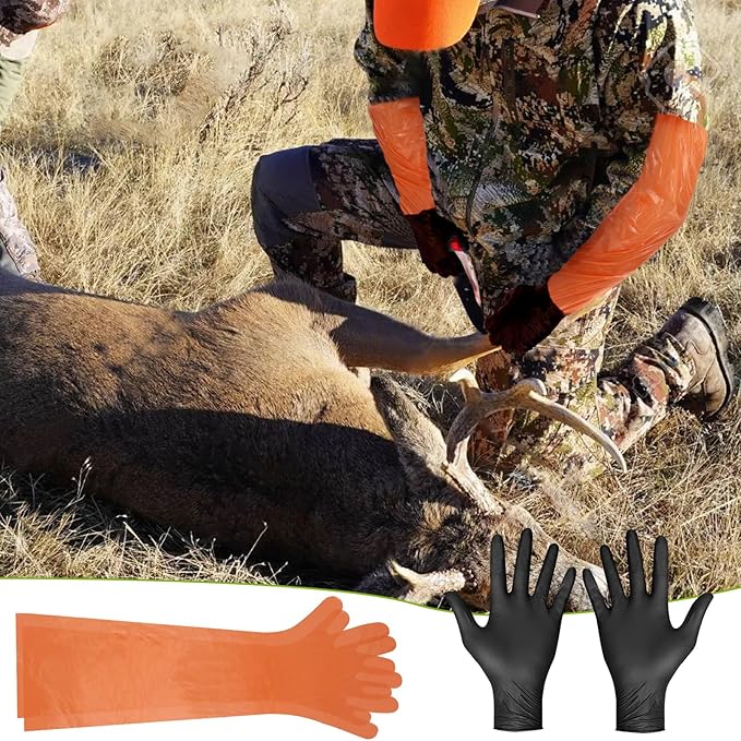 YUNVI Field Dressing Gloves for Deer Hunting and Veterinary Use - Includes Disposable and Nitrile Gloves