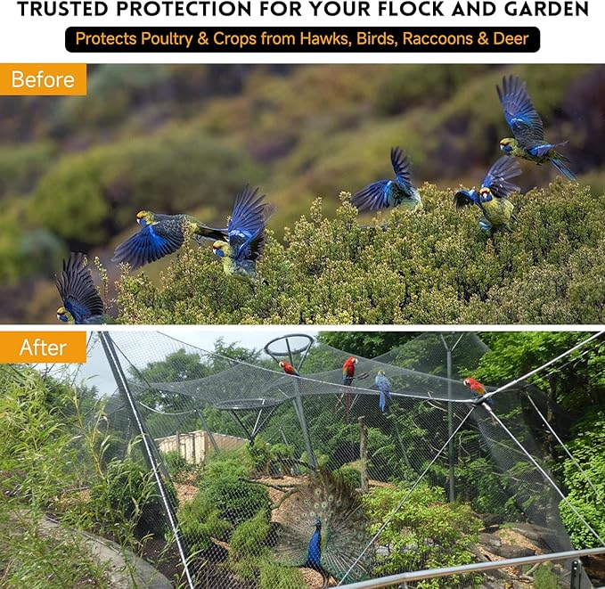 Heavy Duty Chicken Netting for Hawks with 1" Mesh, 25x25 ft Reinforced HDPE Bird Netting & Poultry Net, Deer Fence Netting for Protecting Fruit Trees, Vegetables & Plants from Birds & Other Animals