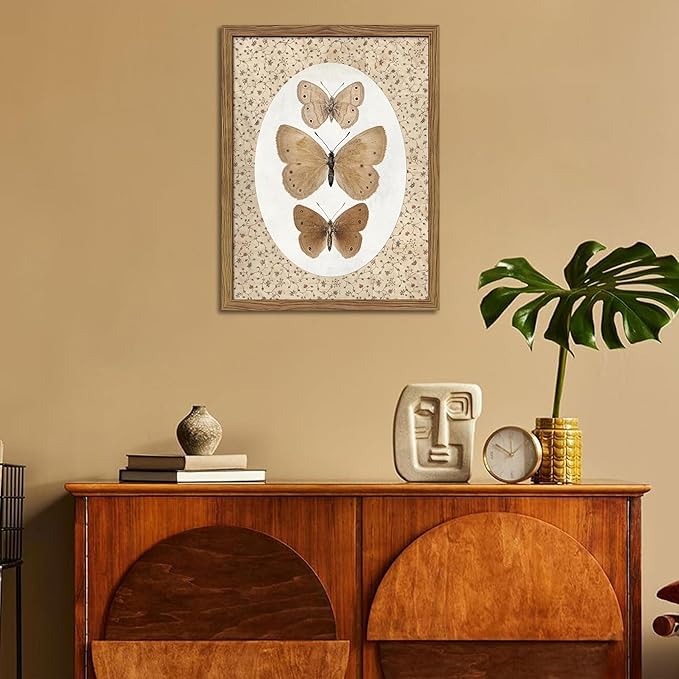 Framed Butterfly Canvas Wall Art, Vintage Butterfly Pictures Posters Wall Decor, Modern Farmhouse Decor, Rustic Retro Butterflies Paintings Prints for Bedroom Bathroom Shelf 12x16 inch