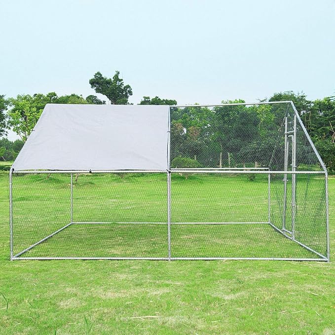 Giantex 13ft Large Metal Chicken Run, Walk-in Chicken Coop with Waterproof Cover, Poultry Enclosure Hen Cage Run House Rabbits Habitat Farm Pen for Outdoor Backyard Farm (13 x 13 ft, Spire)