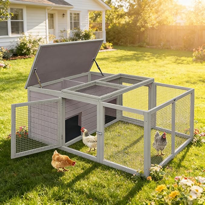 Aivituvin Walk in Chicken Coop, Chicken House Coop, Chicken Coop for 8 Chickens, Outdoor Poultry Duck Enclosure Small Animal Playpen - Easy Clean PVC Layer Included