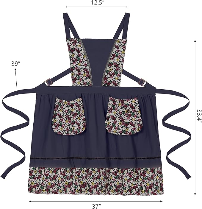 Kitchen Aprons for Women with Pockets Cute Vintage Chef Pinafore Apron for Gardening Cooking Baking Painting