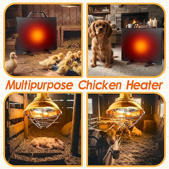 VIHOSE 2 Pcs 350 W Carbon Fiber Chicken Coop Brooder Heat Lamp, 160 W Radiant Heat Flat Panel Chicken Coop Heaters with Adjustable Temperature Controller, for Chick, Duck, Rabbit Dog and Poultry