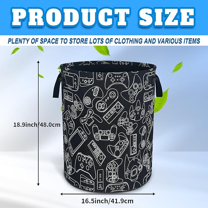 Game Controller Laundry Basket Oxford Cloth Gaming Laundry Hamper With Handle Foldable Portable Clothes Storage Basket 18.9 X 16.5 In Storage Bag For Laundry Room/Bathroom/Bedroom/Dormitories
