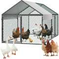 VEVOR Metal Chicken Coop for 4-6 Chickens, 3.3 x 6.6 x 3.3 ft, Small Chicken Cage with Waterproof Cover & Double Doors, Spire Roof Poultry Run Compatible with Wooden Coops, for Rabbit Hen Goose Duck