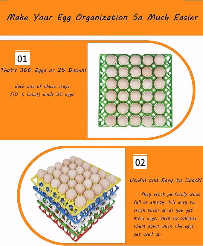 10Pcs Plastic Egg Tray 30-Cell Egg Flats, Stackable Egg Cartons, Green, Polypropylene, Rectangular, Modern, Sturdy, Kitchen, Storage
