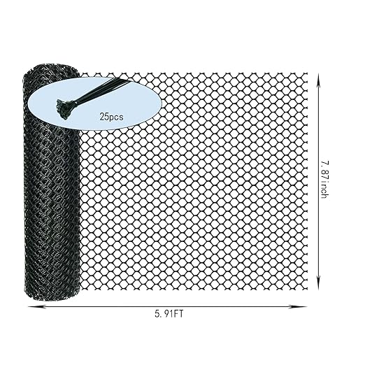 KYHSOM Black Plastic Chicken Wire Fence Mesh,Plastic Wire Mesh Fence Roll 7.87IN x5.91FT - Plastic Wire Mesh Fence with 25 Straps Suitable for Garden Guardrails, Poultry, and Rabbits