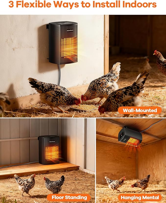 Chicken Coop Heater With Thermostat, 600W/300W Smart Winter Chicken Heater for Inside Coop, Dog House, Built-in Adaptive Temperature Sensor, Adjustable Temp, 6.5Ft Anti-Chew Cord, Memory Function