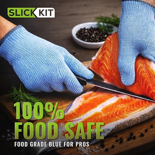 Cut Resistant Gloves Food Grade, Superior ANSI A6 Protection - 100% Food Safe ‘BLUE’ for Home & Pro Chefs & Kitchens: Mandoline, Meat, Fish, Oyster Cutting & Food Prep