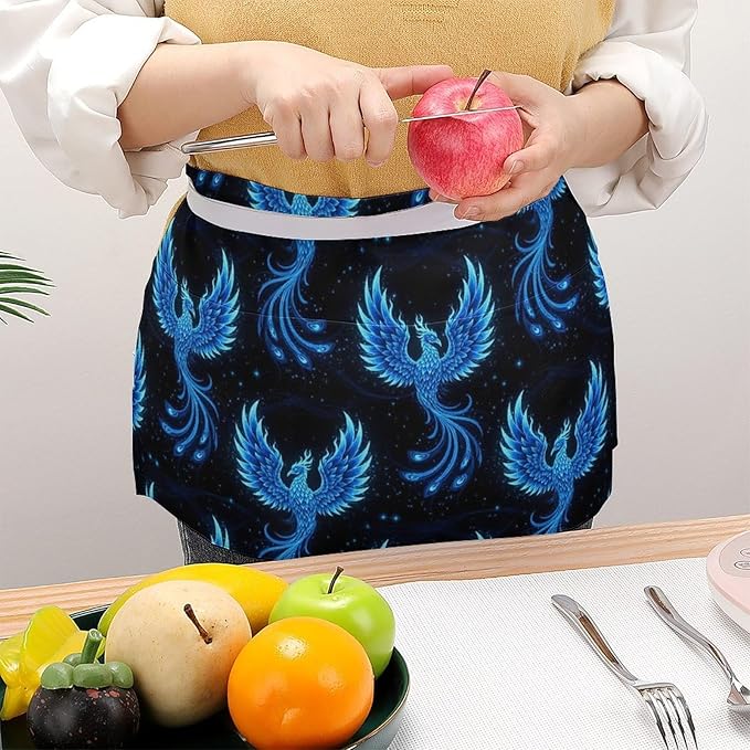 Unisex Chef Waiter Apron Waist Half Short Serving Aprons with 3 Pockets