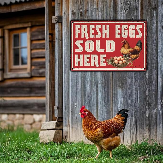 Vintage Farm Fresh Eggs Chicken Coop Metal Sign Funny Fresh Eggs Sale Here Farm Tin Poster Outdoor Farmers Market Wall Decor 12x16 Inch