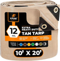Heavy Duty Tan Poly Tarp 10' X 20' - Multipurpose Protective Cover - Durable, Waterproof, Weather Proof, Rip and Tear Resistant - Extra Thick 12 Mil Polyethylene - by Xpose Safety