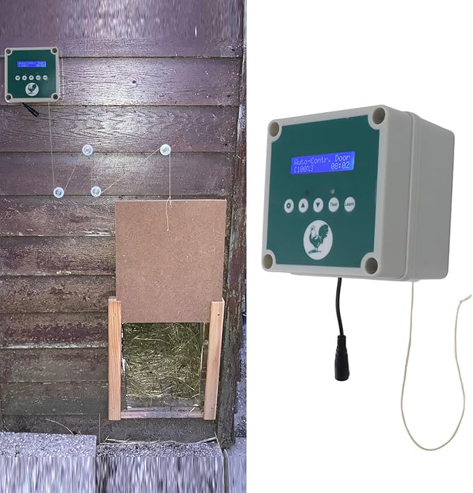 Automatic Chicken Coop Door Controller, IP44 Cage Opener Remote Control Poultry House Door Actuator Motor Kit with Timer Light Sensor for Chicken, Duck, Goose (US Plug)