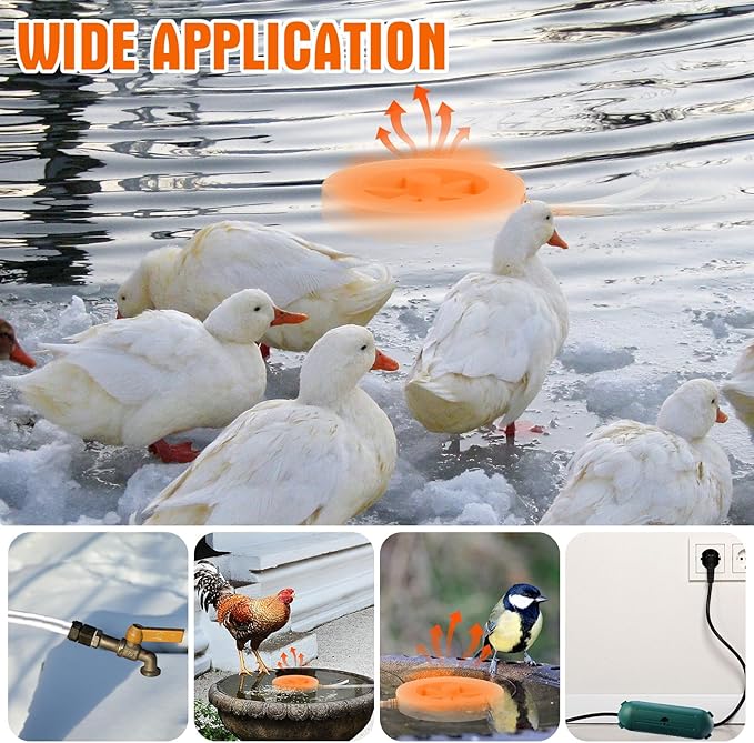 3 Pcs Submersible Water Heater Bird Bath Heater Chicken Waterer De-icer Water Trough Outdoor for Farm Pond Winter Poultry Livestock Tank Horse Drink, Pipe Tape Cord Cover(White,70 W)