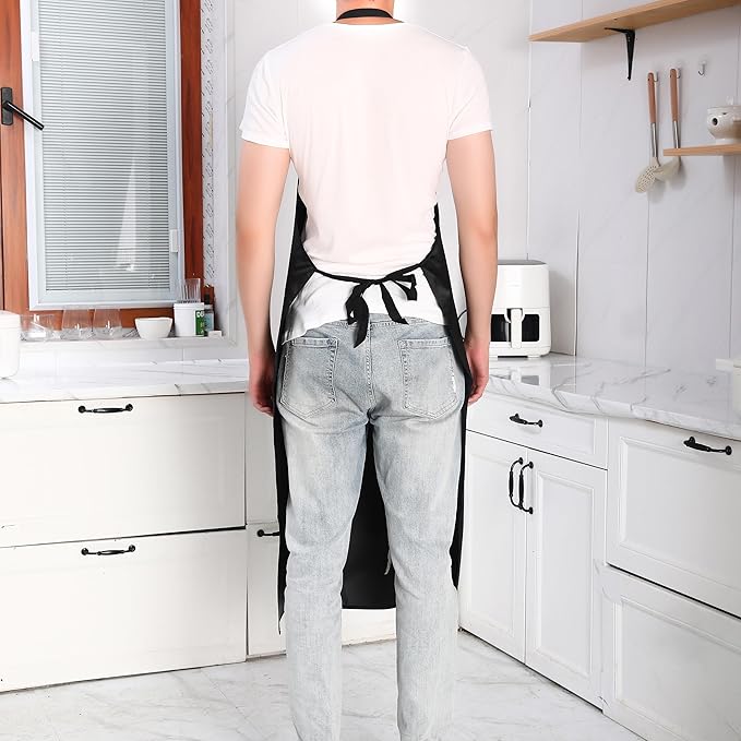 2 Pack Extra Long Bib Apron Set, Waterproof and Durable, Large Size 43.3x28.7 Inch, Black PVC Vinyl Coated, Ideal for Dog Grooming, Dishwashing, Butcher, Labs, Carpentry Work and Workshops