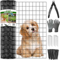 24 in x 49 Ft Welded Wire Fence Black PVC Coated Wire Mesh 2 x 3 in 14GA Garden Fence for Dog Border Fencing Roll Outdoor Animal Barrier Fence with U-Shape Hooks for Yard Plant Vegetable Protection
