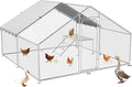 Large Metal Chicken Coop with Roosting Ladder, UV-Resistant and Waterproof Cover, Outdoor Walk-in Cage Hen House for Yard Farm Rabbit Duck Chicken Run, Spire Roof (13.1'W x 9.8'L x 6.4'H)