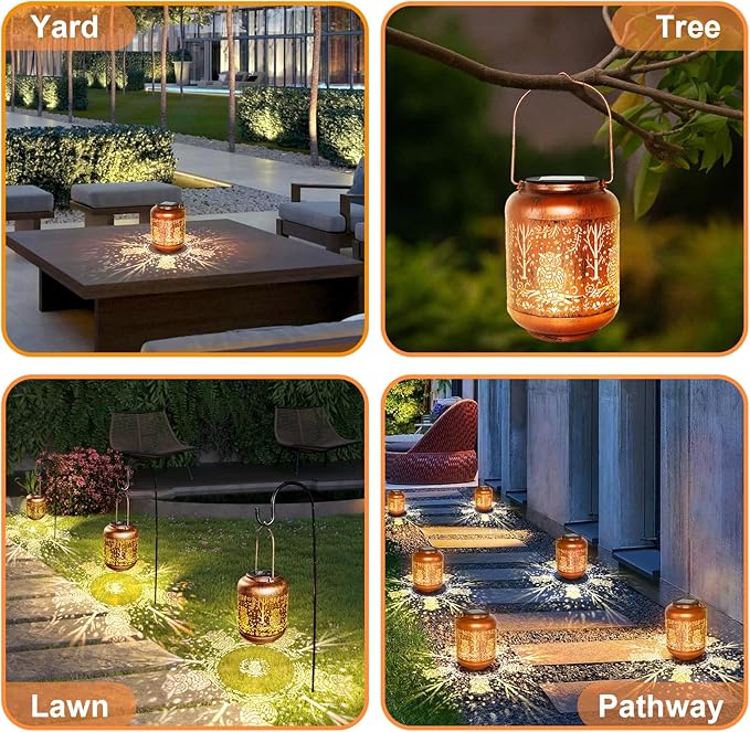 Owl Solar Lanterns Outdoor Waterproof Owl Gifts for Women Hanging Metal Solar Lights Outside Garden Ornament for Yard, Patio,Pathway Landscape,Mothers Day Gifts for Mom,Grandma