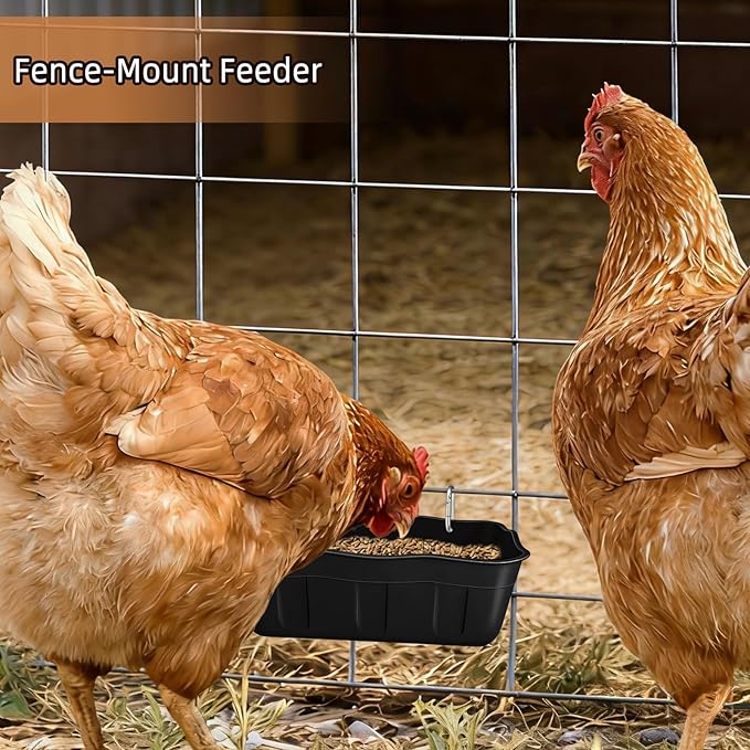 Hanging Chicken Feeders,Duck Feeder Waterer,Small Feed Trough 1.3 Quart 2 Pack,Hanging Fence Feed Trough for Poultry,Black