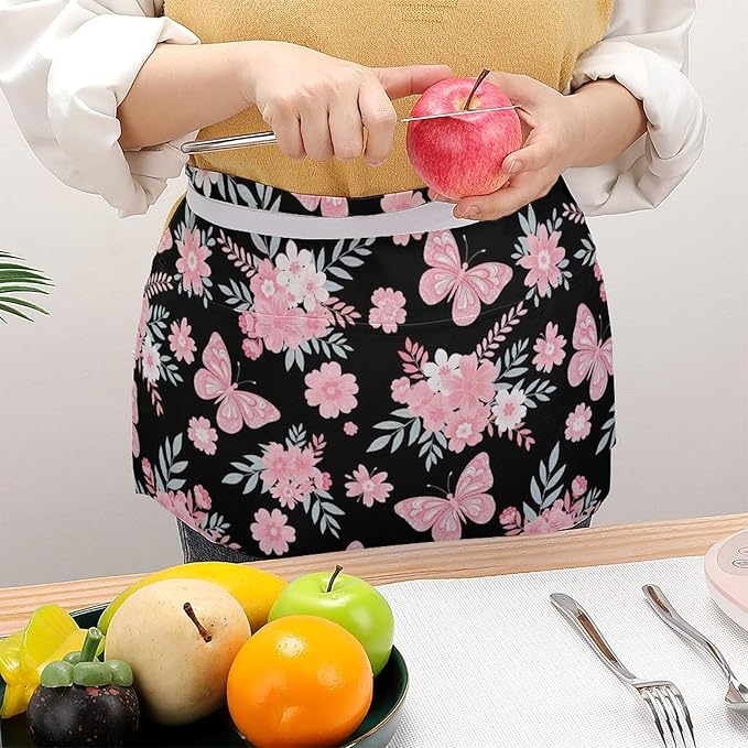 Server Apron with 3 Pockets Waist Waiter Waitress Half Apron Short Aprons