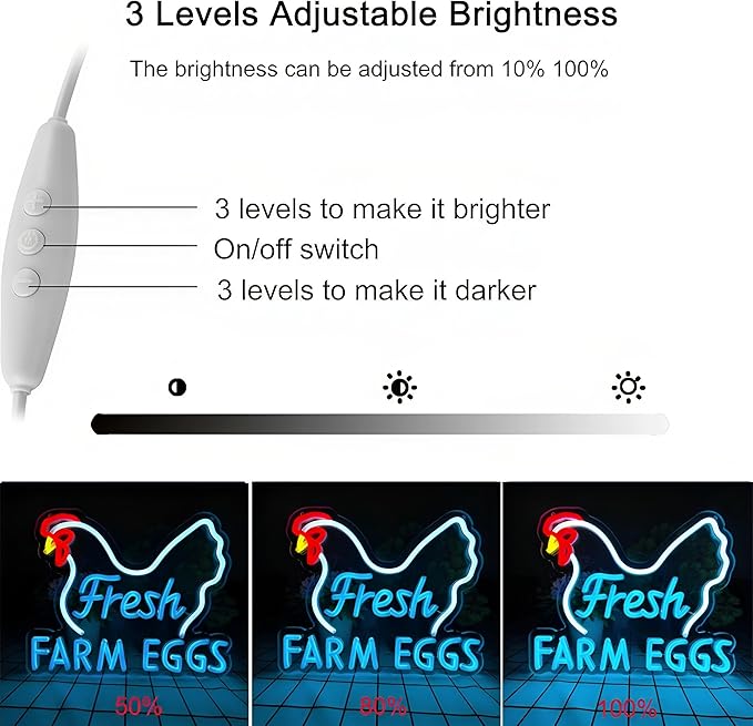 Fresh Farm Eggs Neon Sign,Farmhouse Kitchen Neon Light Sign for Chicken Coop Supermarket Garden Restaurant Farmers Market Decor