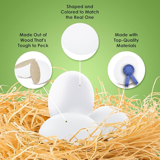 SunGrow Fake Wooden Eggs to Train Birds from Laying in The Nesting Boxes & to Stop from Eating Own Eggs, White Color, 5 Pack Suitable for Chicken and Duck