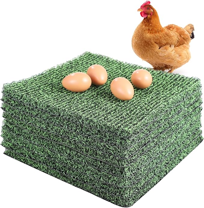 8 Pcs Chicken Nesting Pads, Washable Nesting Box Liners for Chicken Coop, Reusable Plastic Nest Box Pads with 4 Pcs Fake Wooden Eggs, Chicken Laying Mats, 12×12×0.8 inch