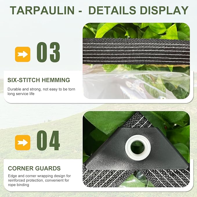 Clear Tarp with Grommets 10x10ft Clear Tarps Heavy Duty Waterproof 14 Mil Thickened PVC Tear-Resistant Reinforced Edges Clear Plastic Vinyl Tarp for Patio Chicken Coop Cover Greenhouse Plant Enclosure