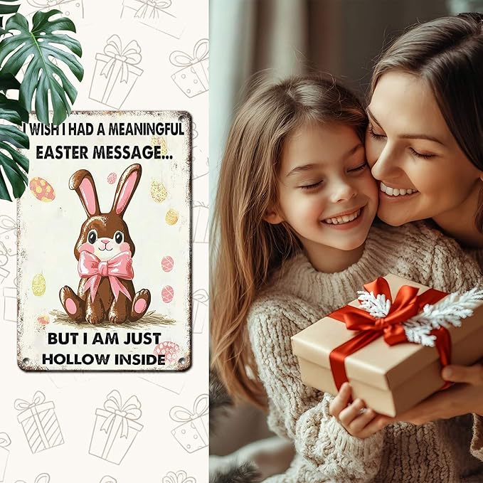 Easter Bunny Rabbit Tin Sign Vintage Easter Metal Tin Sign “Wish I Had A Meaningful But Iam Just Sign 8X12Inch