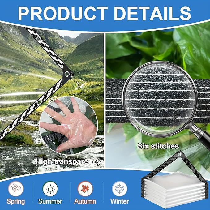 6.5x10ft Clear Tarp Heavy Duty Waterproof, Clear Vinyl Tarp with Grommets, Transparent Tarpaulin Vinyl for Patio Enclosure, Roofs, Greenhouse Plant, Chicken Coop Covers