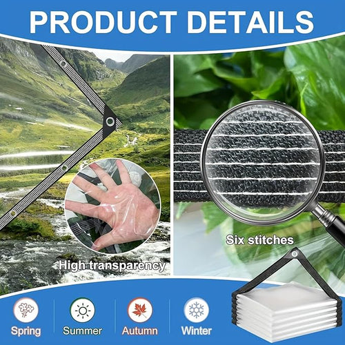 10x20ft Clear Tarp Heavy Duty Waterproof, Clear Vinyl Tarp with Grommets, Transparent Tarpaulin Vinyl for Patio Enclosure, Roofs, Greenhouse Plant, Chicken Coop Covers