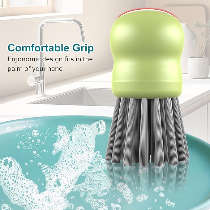 Mini Dish Brush for Cleaning Chicken Shredder, Palm Brush Dish Scrubber with Ergonomic Grip, Kitchen Brush for Washing Dishes, Pans, Pots, Sink (2, Matcha)