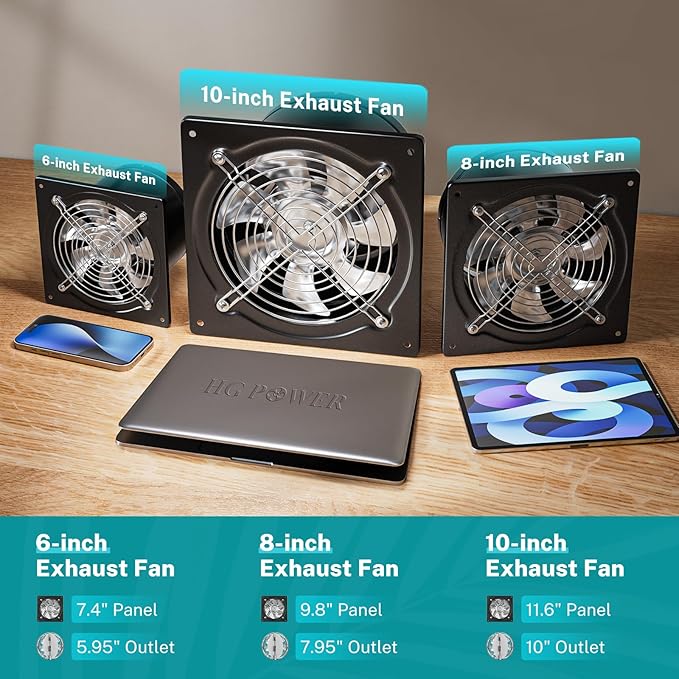 HG Power 8 Inch Exhaust Fan with Switch, Powerful Kitchen Exhaust Fan with Damper, Potable Window Exhaust Fans, Small Fume Extractor Ventilation Fan for Attic, Shop, Smoking Room, Garage