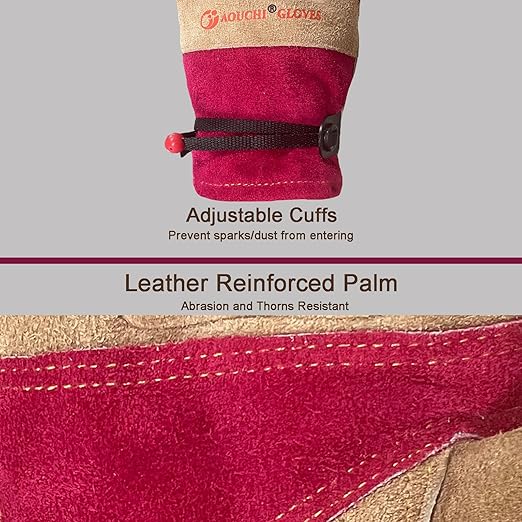 Women's Cotton Lined Leather Work Gardening Gloves, Rose Trimming, TIG/MIG Welding, Construction, Farm, Ranch Flexible Cowhide Gloves, Comfortable, Durable (Small)
