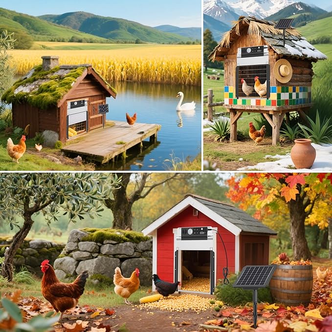 TIANMU Automatic Chicken Coop Door, Solar Powered Chicken Coop Door with Timer & Light Sensor, Automatic Chicken Door Intelligent Anti-Pinch Function & 4 Modes & Remote Control Chicken Door
