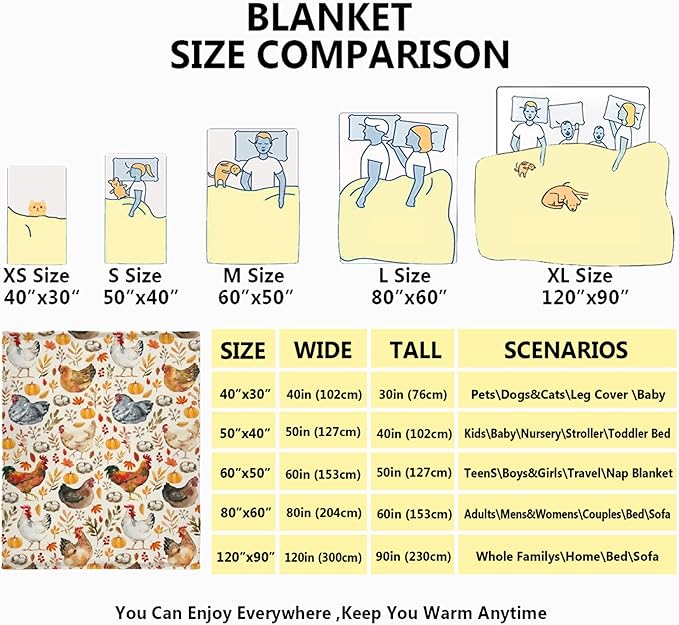 Chicken Gifts Blanket | Chickens Decor for Women & Men | Farmhouse Gifts for Lovers | Fall Decor for Couch/Bed/Living Room | 60"x80" Adult Blanket