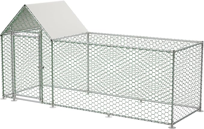 Metal Chicken Coop with Waterproof Cover, 10x3x5ft Chicken Run for Yard, Outdoor Backyard Farm Walk-in Hen House, Chickens Poultry Cage for Ducks, Rabbits and Small Pets