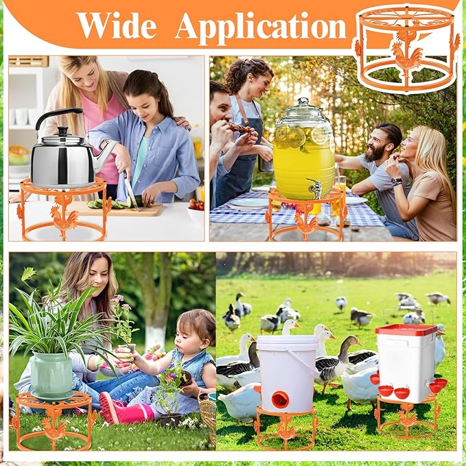 Metal Stand for Chicken Feeder Waterer, Iron Stand Holder, Rectangular Supports Rack for Buckets Barrels Equipped Installed with Feeder Waterer Port, for Coop Poultry Indoor Outdoor (Orange 2pc)