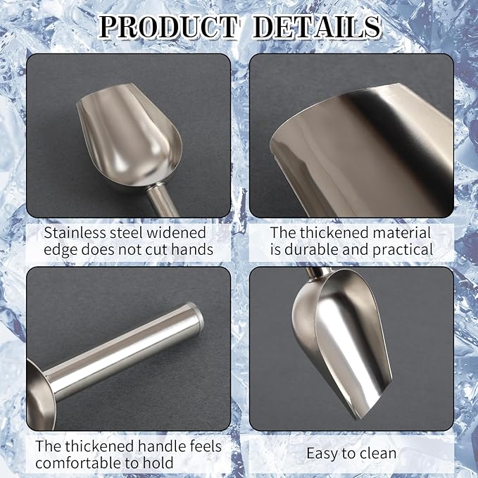 8 Pcs 8oz Stainless Steel Ice Scoop, Metal Candy, Food, Flour Scoops for Canisters, Dishwasher Safe, Silver Scooper for Kitchen, Ice Cream, Sugar, Popcorn, Coffee Beans