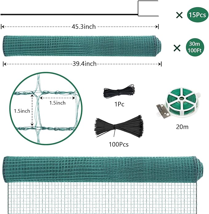 SUNYRISY Garden Mesh Fence Temporary Safety Fencing, 40in x 98.4ft Garden Fence Animal Barrier with Steel Stakes, Fencing Netting for Construction Backyard Chickens Dog Poultry Deer