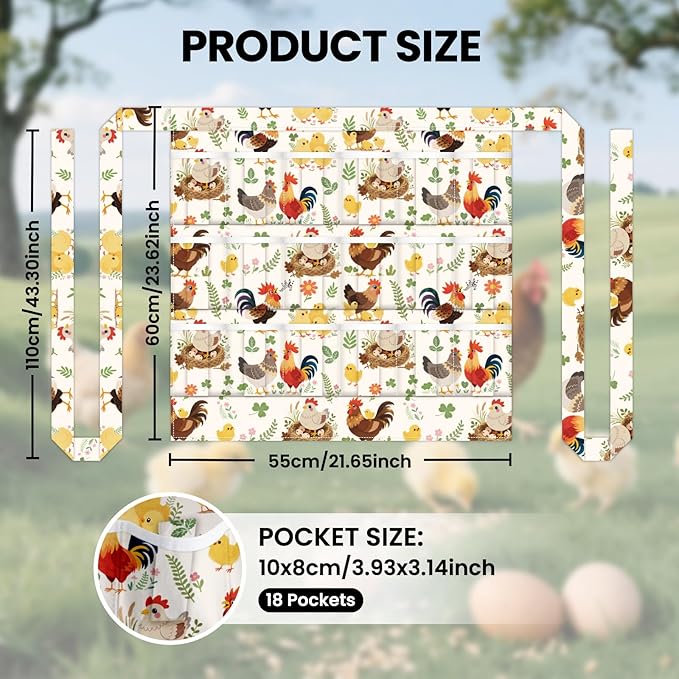 CUTHOLLOW Egg Collecting Apron for Adlut, Housewife, 18 Deep Pockets Hen Egg Gathering Holding Apron with Elastic Closures