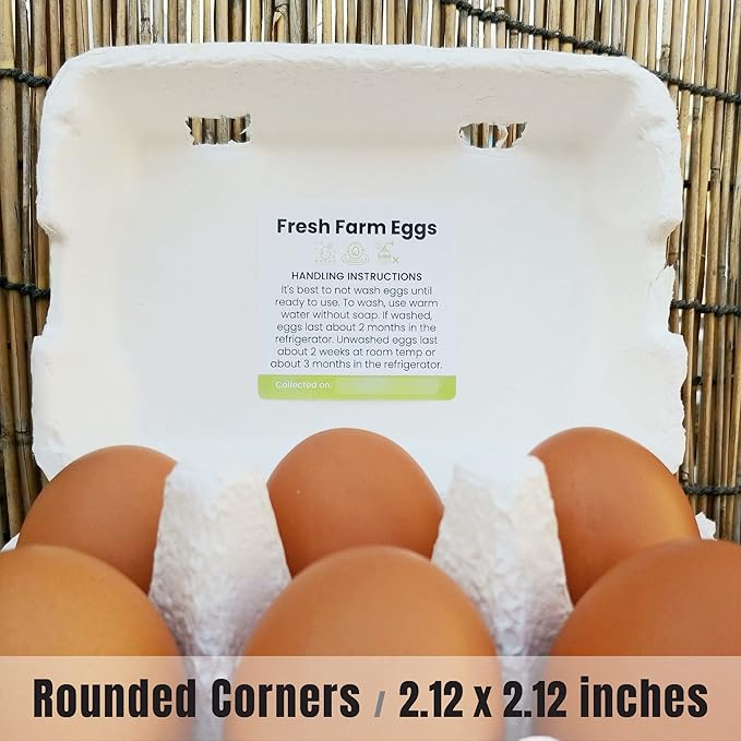 100 Pack Premium Fresh Farm Eggs Handling Instructions Stickers Labels Care Accessories | Egg Blank Cartons 4 6 12 15 18 30 48 50 Count Basket Box Container Storing Extra Organizer -M08SS100