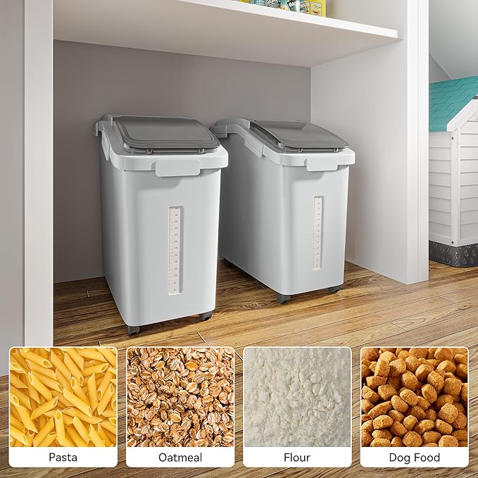 YITAHOME Large Ingredient Storage Bin, Commercial Rice Container With Wheels, Scoop, Lid and Scale - Bulk Flour Bin for Kitchen