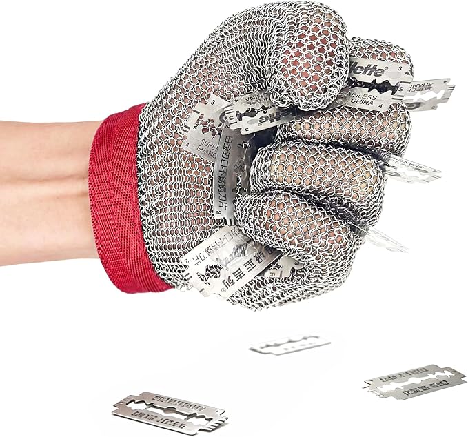 RETON-PEE Chainmail Gloves for Cutting,Work Gloves Men Cut Resistant Gloves Food Grade Stainless Steel Mesh Metal Knife