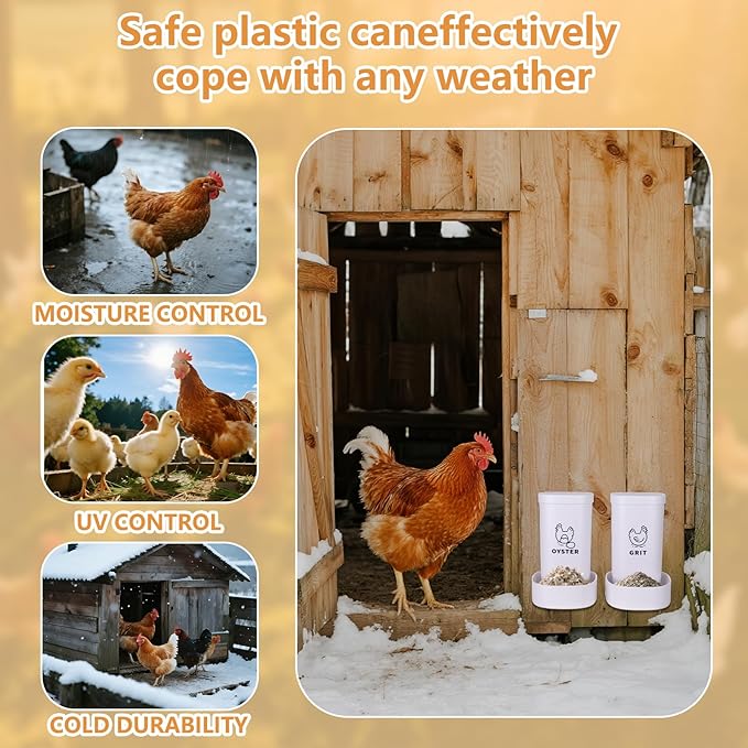 2-Pack Chicken Grit and Oyster Shell Feeder, No Waste Hanging Poultry Feeders for Outdoor Use, Plastic Chicken Feeder for Chickens, Hens, Chicks & Ducks