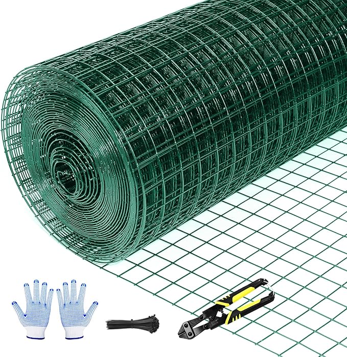 Tongmo 48" x 100' Green Chicken Wire Fencing, 19 Gauge Green Wire Fence, 1"x1" Mesh Size Metal Welded Wire Garden Fence Roll, Poultry Netting for Rabbit/Duck/Chicken