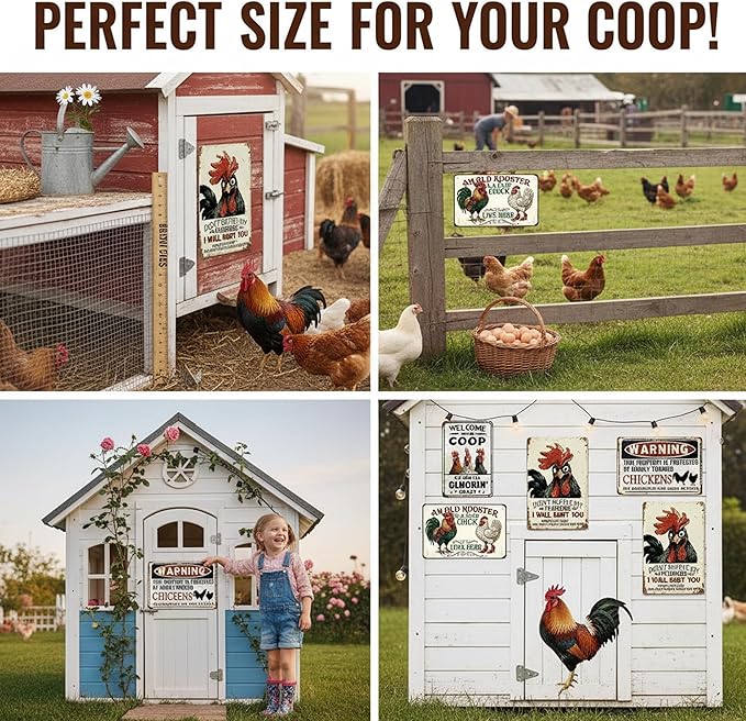5Pack Vintage Metal Signs Chicken Coop Signs, Chicken Coop Accessories for Farm Yard Decor, Tin Sign Chicken Gifts for Home Kitchen Lovers Chicken House Decor - 8×12 inches